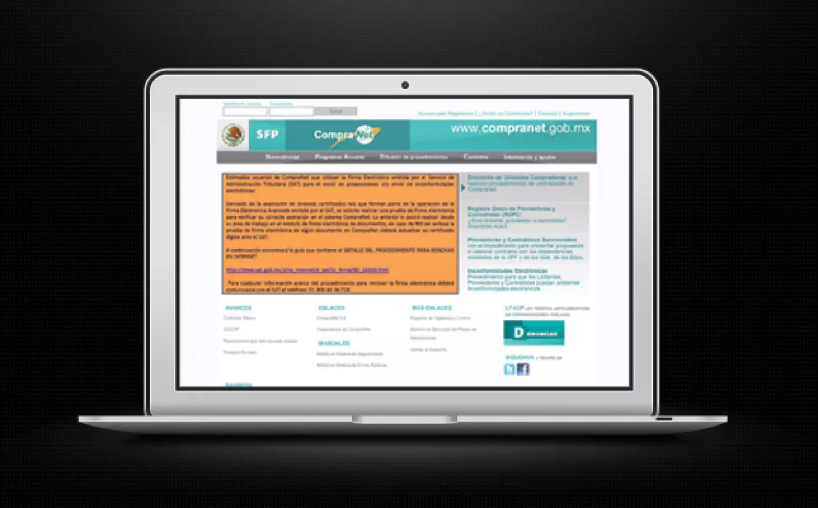 Compranet vuelve tras 16 dias suspendido