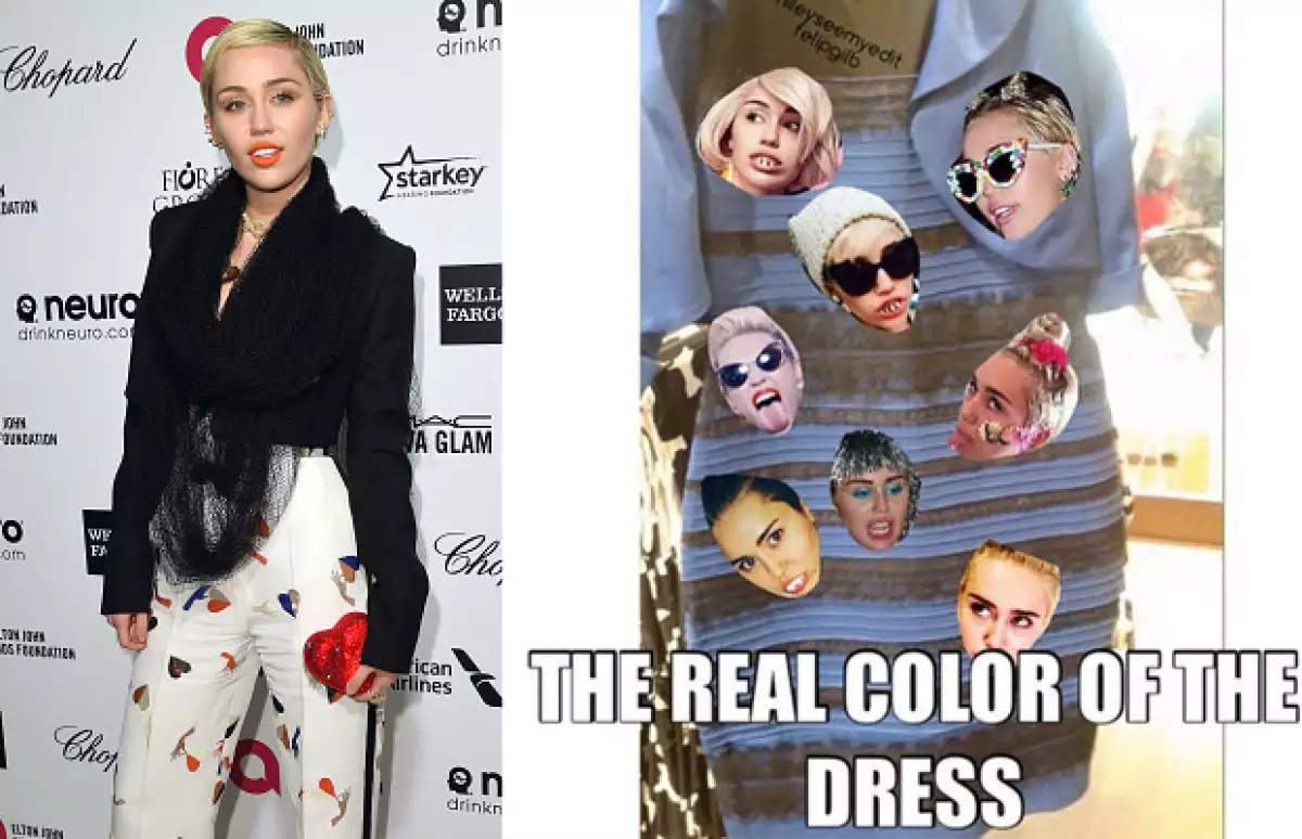 Como es típico en ella, Miley Cyrus tuvo una respuesta más creativa sobre el color del vestido.