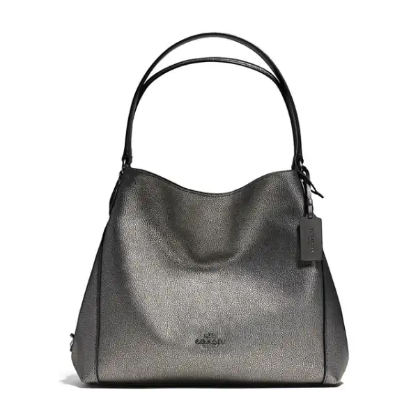 Coach: Edie Shoulder Bag 28 in Metallic Pebble Leather. Coach Centro Comercial Santa Fe. Precio en punto de venta.