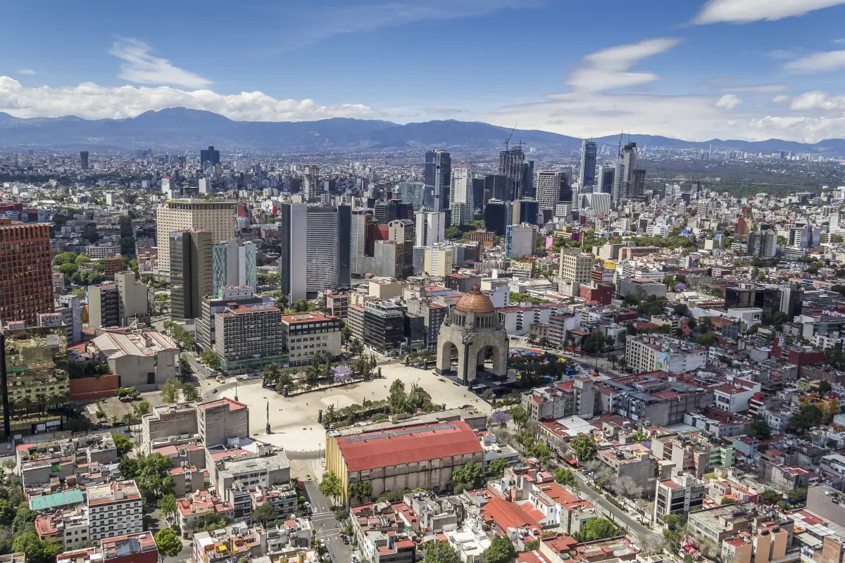 aerial view of mexico city with revolution monument