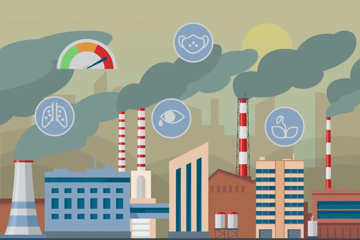 Factory pipes polluting air vector illustration