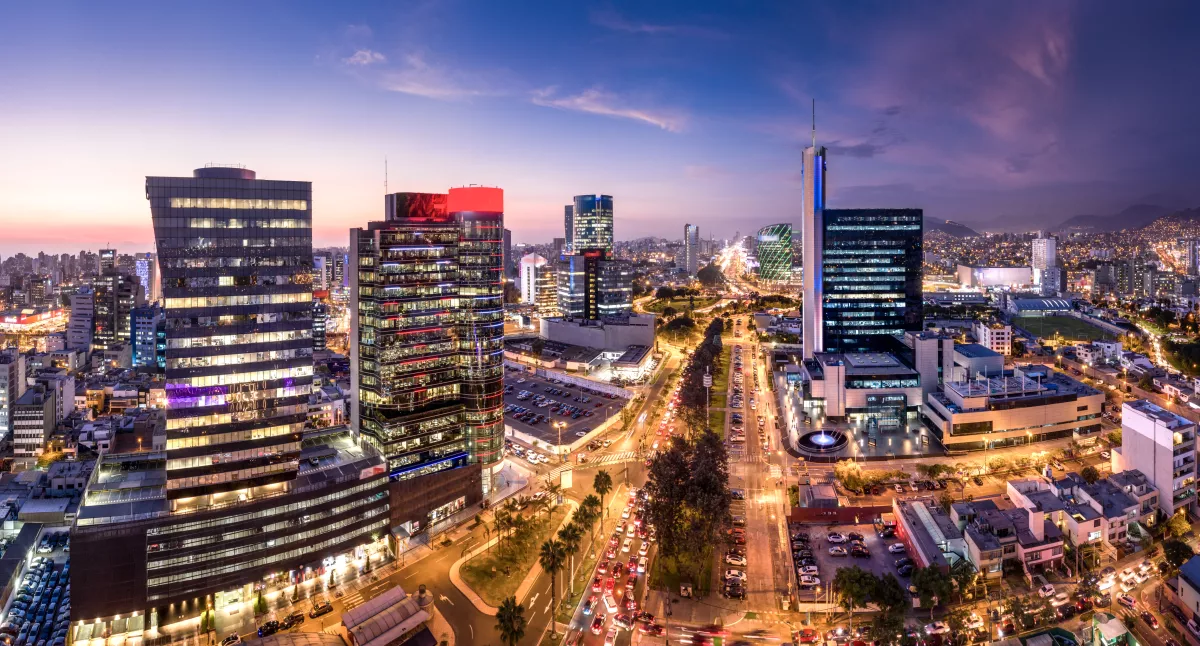 San Isidro district at blue time. in Lima, Peru.