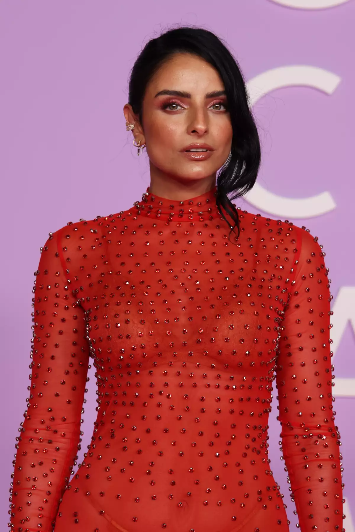 Aislinn Derbez apuestó por un beauty look en tonos tierra que combinaba a la perfección con su vestidos.