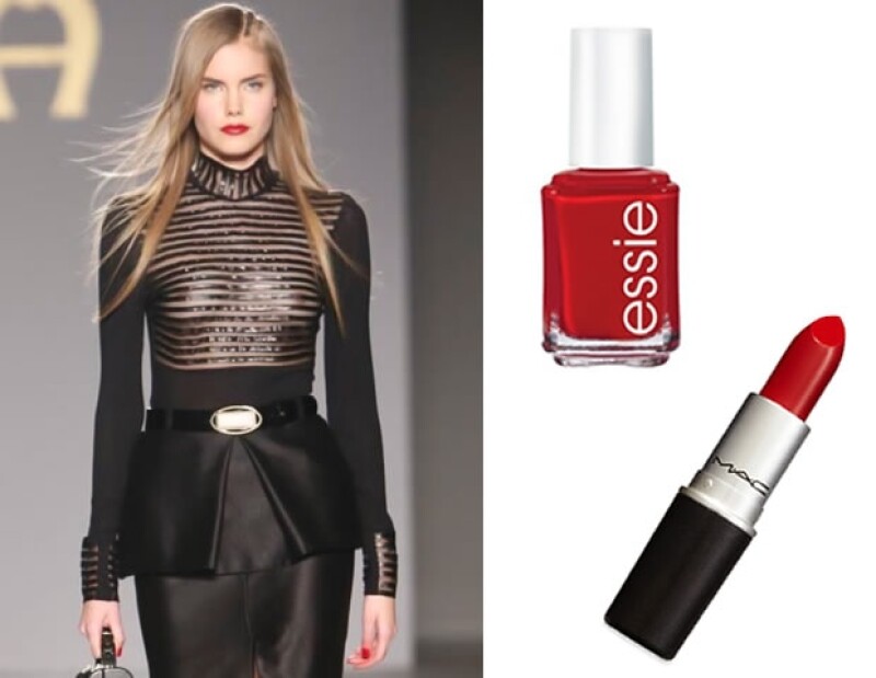 Aigner eligió un look que nunca fallará lipstick y esmalte de uñas en rojo fuego.