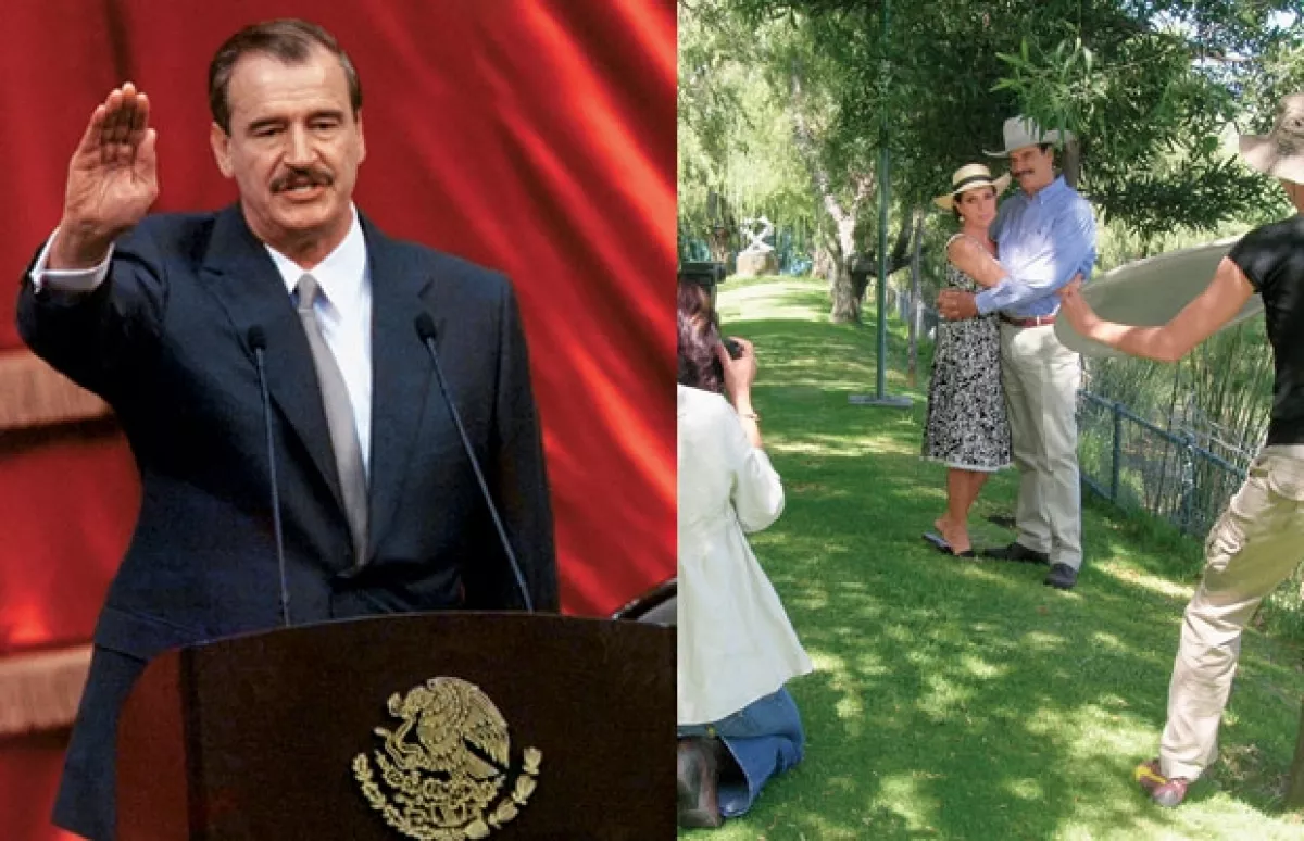 A la derecha en el 2000 durante la toma de posesión como el primer presidente panista. En septiembre de 2007, luego de publicarse cómo era su vida después de Los Pinos, se creó en la Cámara una comisión para investigarlo por supuesto enriquecimiento ilíci