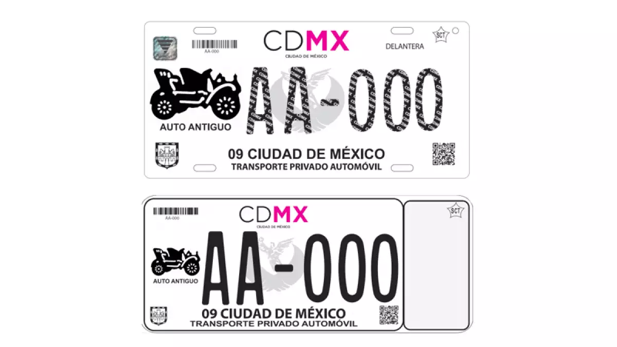 En la parte delantera las placas contendrá una imagen de un vehículo antiguo.