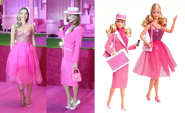 Margot Robbie replica looks de muñecas Barbie icónicas para la gira de prensa de Barbie.