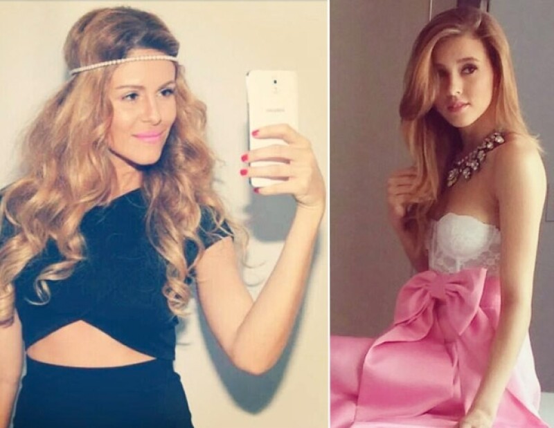 En su showroom, Michelle recibe a varias famosas. Derecha: Paulina Goto con uno de sus diseños.