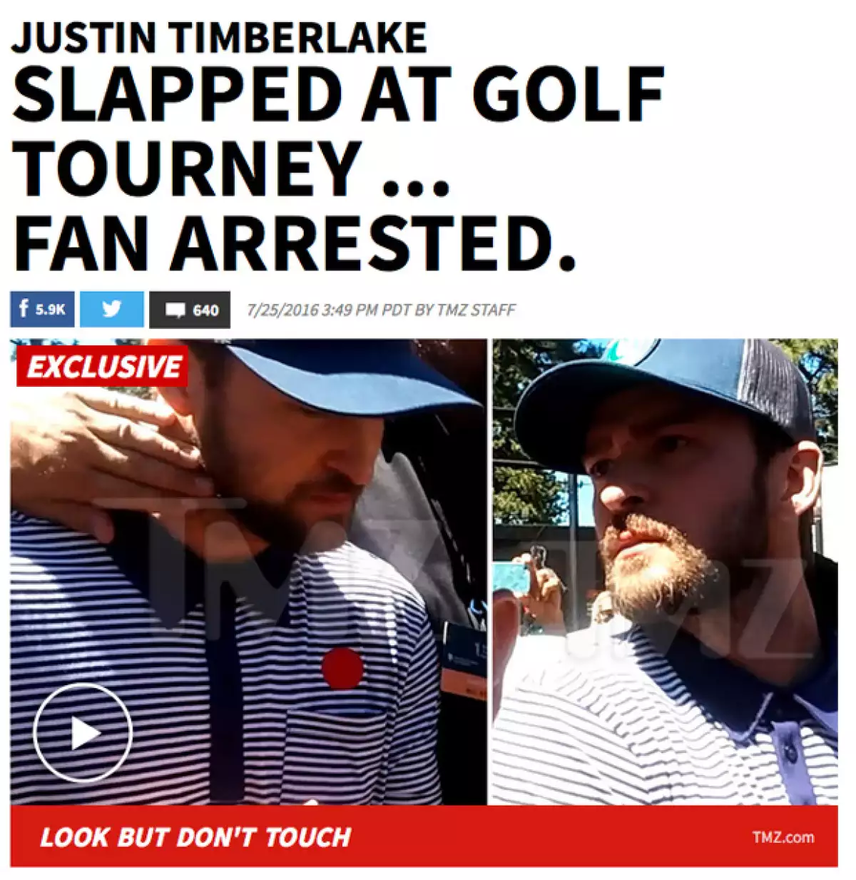 El músico se encontraba en un torneo de golf y, mientras caminaba entre la multitud, un sujeto metió la mano y alcanzó a tocar la cara de Justin, quien no dudó en enfrentarlo en ese momento.