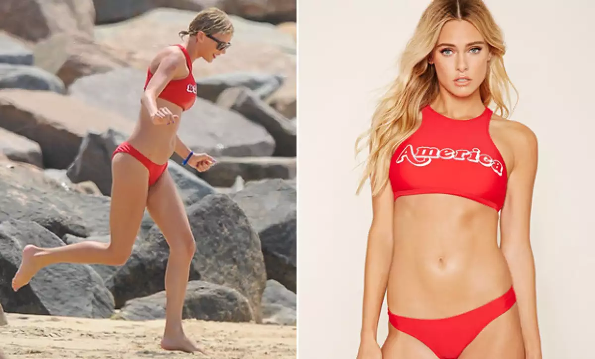 Aunque la fortuna de la cantante está estimada en 250 millones de dólares, eligió un bikini de tan sólo 25 dólares para celebrar el 4 de julio con Tom Hiddleston y sus amigas en Rhode Island.