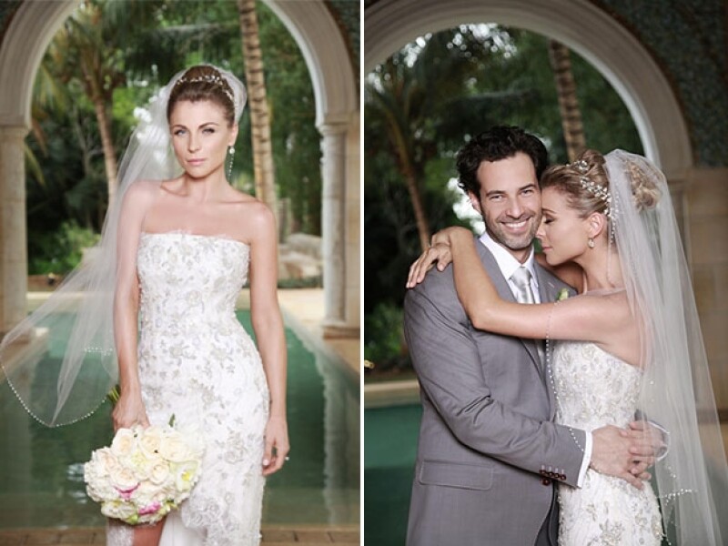 La novia lució espectacular en un vestido con pedrería de flores. (Cortesía: Prensa Danna / Foto: Óscar Ponce)