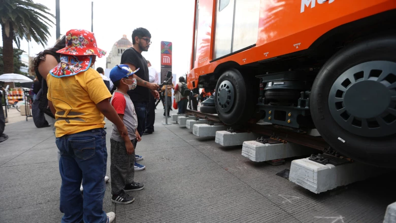 The new Mexico City metro train is exhibited as part of the World Car Free Day in Mexico City