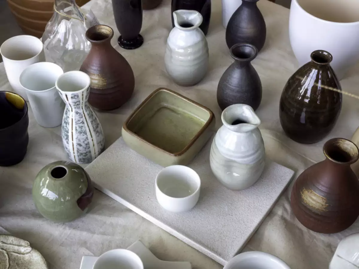 Various colorful plant pots in the shop.