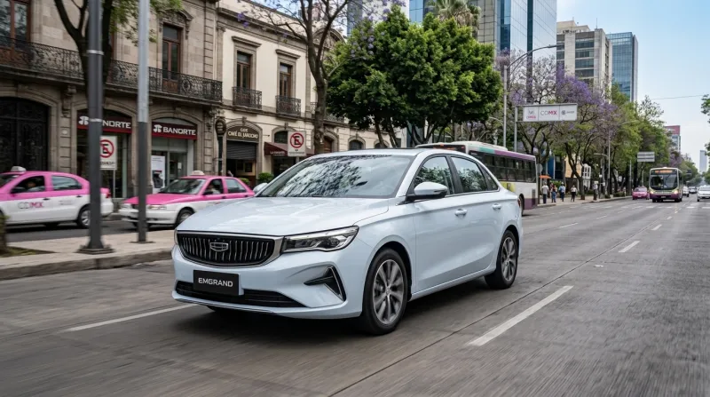 Geely Emgrand 2026 recorriendo las calles de la Ciudad de México. El automóvil debutó en el mercado mexicano en 2024 y actualmente la marca reporta fallas en unidades de los modelos 2024, 2025 y 2026.