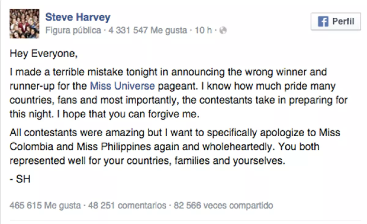 También lo hizo a través de Facebook.