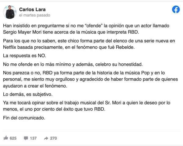 Comunicado de Carlos Lara