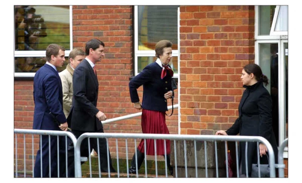 Princess Anne arrives at Slough magistrates court with Capt Tim Lawrence, to face a charge relating to her dog biting a member of the public. 21/11/2002