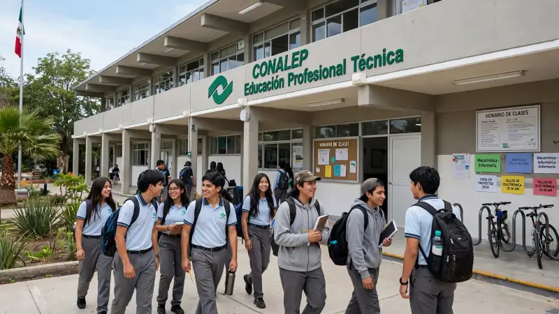 Alumnos del Conalep fuera de las instalaciones de un plantel.