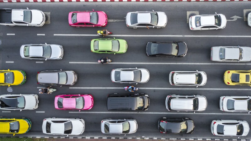 Traffic Jam on multilane road.