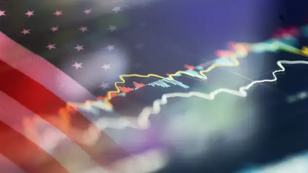 american flag with stock trend