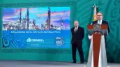 Foto de una conferencia de prensa en la que AMLO habló de la adquisión de la refinería texana Deer Park