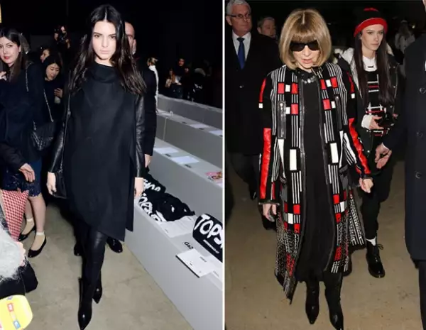 En esta ocasión, Kendall optó por un look sobrio, en cambio Wintour agregó color a su outfit.