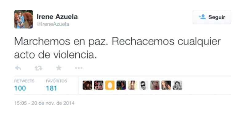 Irene Azuela recomendó una marcha pacífica.