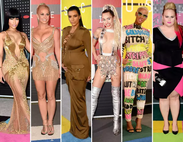 Consideramos que Nicki Minaj, Britney Spears, Kim Kardashian-West, Miley Cyrus, Amber Rose, y Rebel Wilson fueron las peor vestidas de la noche.