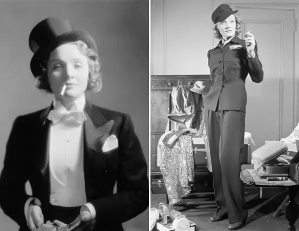 Fanática del look andrógino, Marlene Dietrich fue de las primeras mujeres en usar pantalones.