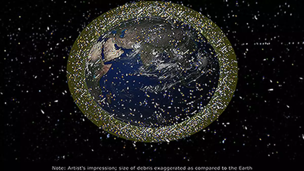 representacion sobre la basura espacial, de la agencia espacial europea (ESA)