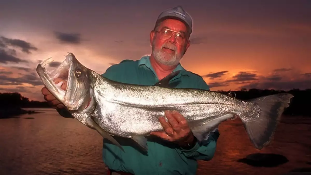un pescador muestra un arapaima