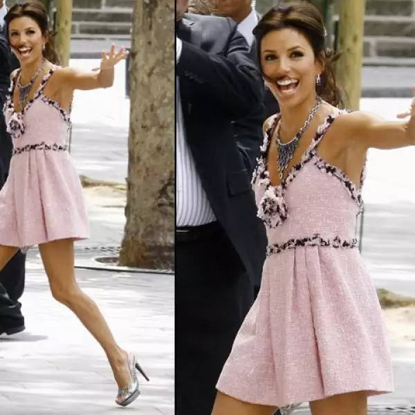 La actriz Eva Longoria, optó por un vestido rosa Chanel.