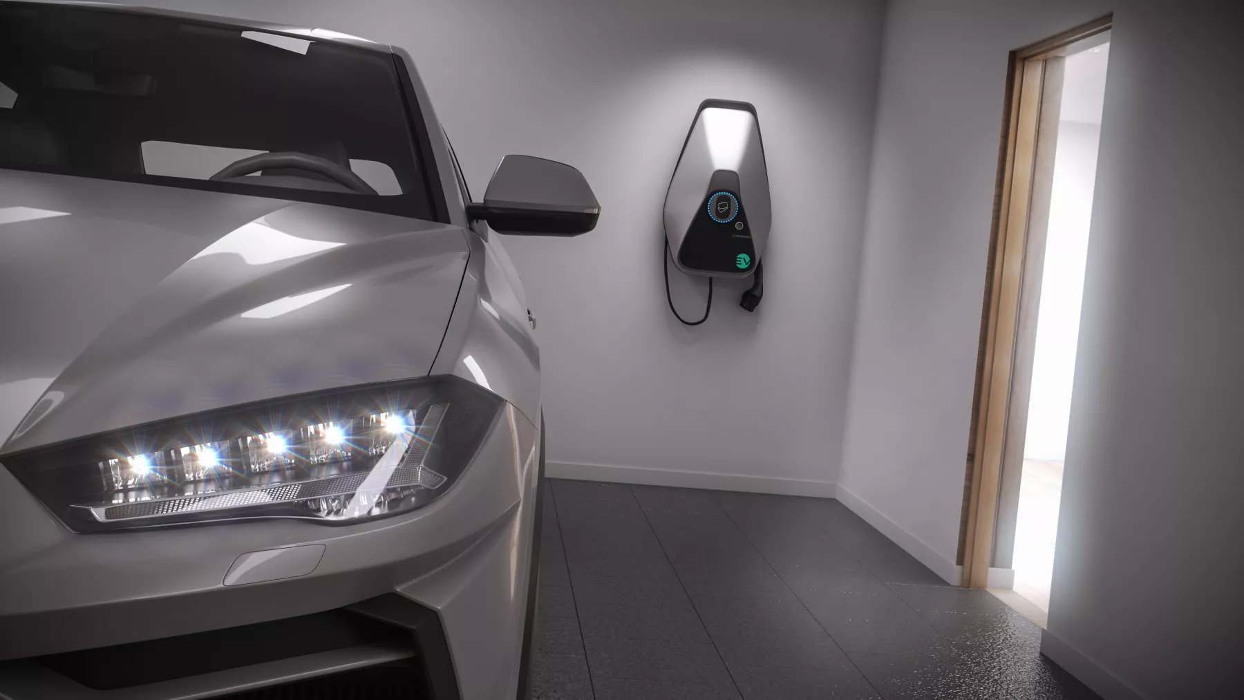 charging electric car generic suv in garage 3d illustration