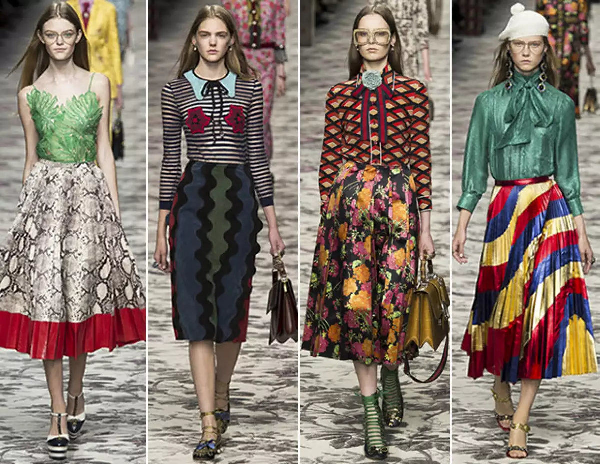 Las faldas midi son un must definitivo también para Gucci.