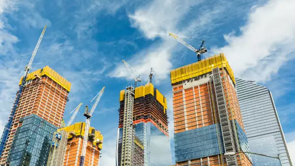 Skyscrapers construction site for modern buildings in New York