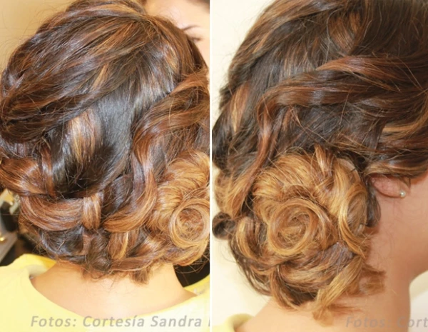 Y los mejores peinados son cualquier tipo de trenzas, los chongos bajos en forma de rosa o pelo suelto con ligeras ondas.