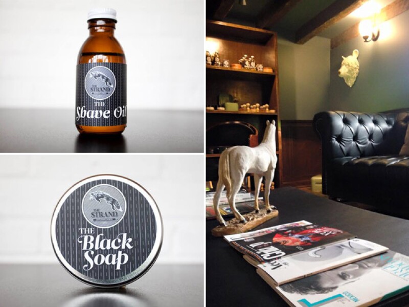 The Strand Barbers cuenta con sus propios productos, además tiene un lounge donde puedes esperar tu turno acompañado del servicio de barra, incluido en tu servicio.