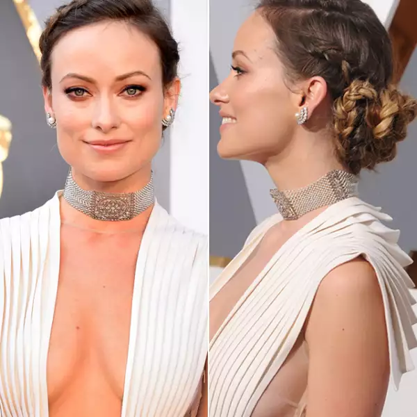 Sin duda el look completo de Olivia Wilde fue de los favoritos. Llevó los ojos en sombras metálicas y un ligero smokey, y los labios en tono nude. Lo mejor de todo fue el pelo en trenzas recogidas, que le dio el toque chic al look.