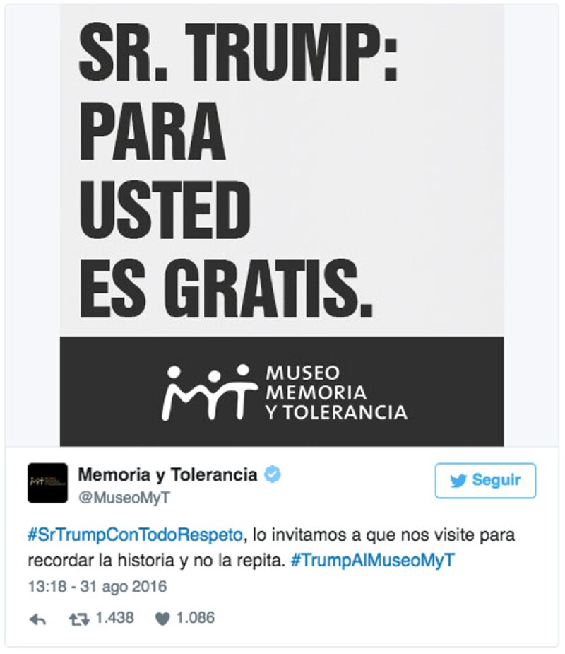 Así respondió el Museo de Memoria y Tolerancia a la visita de Trump a México.