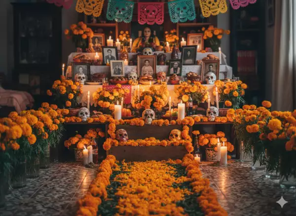 ¿Qué significa el camino de pétalos de cempasúchil en el Día de Muertos?