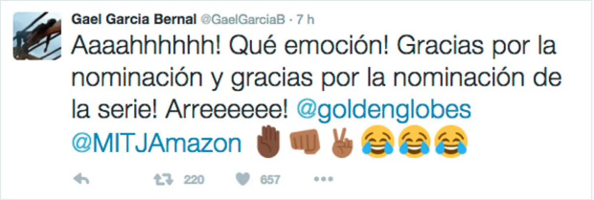 Las redes sociales fue el medio por el que expresó su sentir tras enterarse de su nominación.