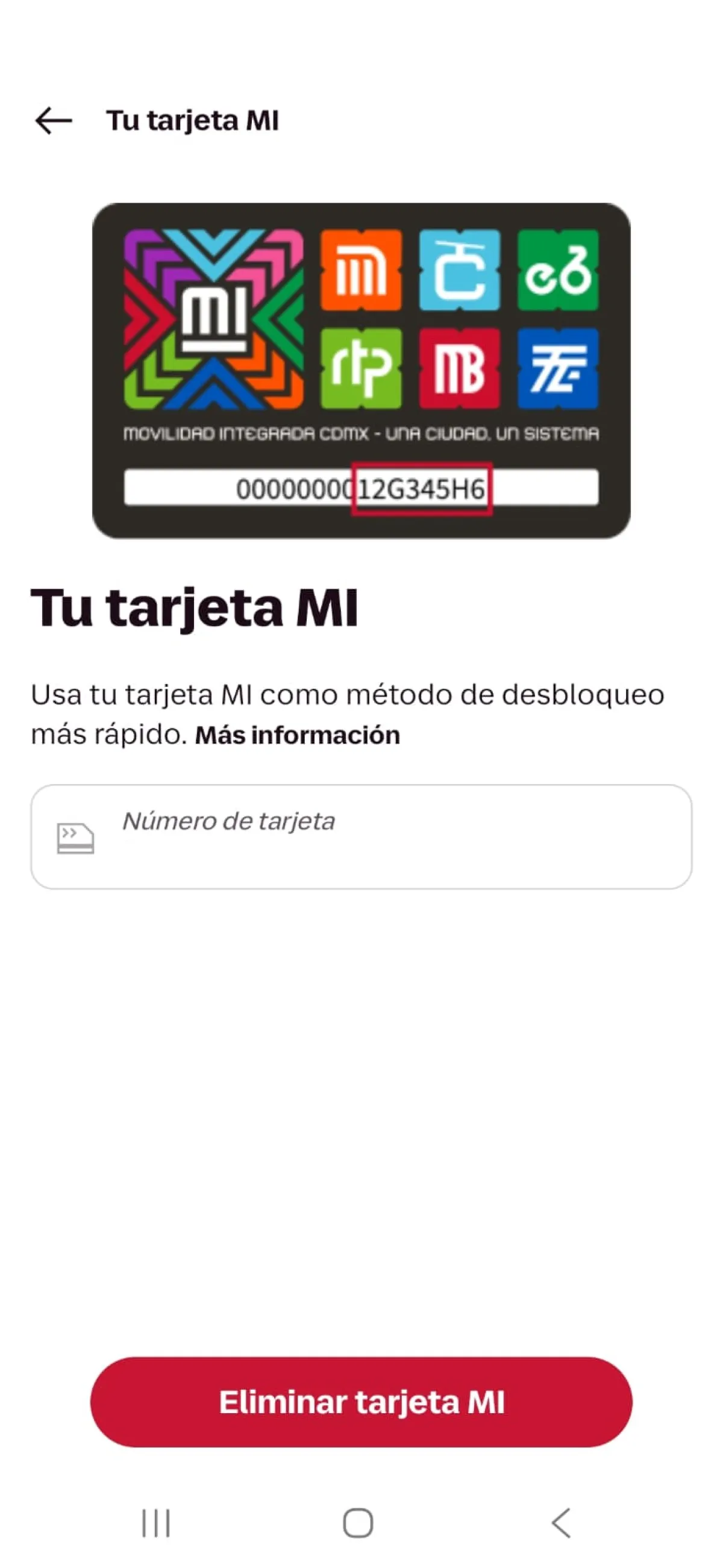 Interfaz de la aplicación de Ecobici en la que se observa la tarjeta de movilidad integrada y el espacio para poder vincularla.