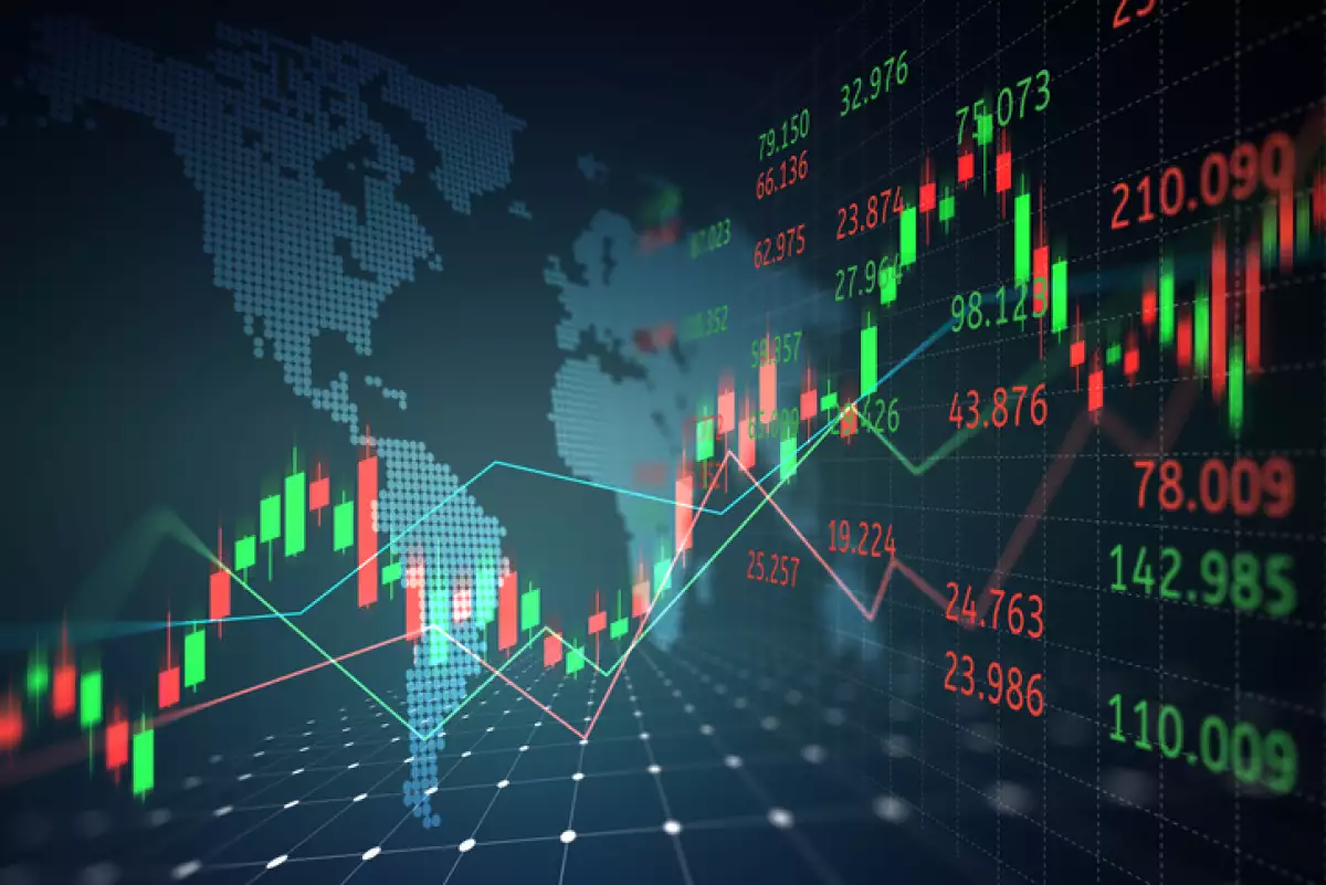 mapa mundial con gráfico financiero