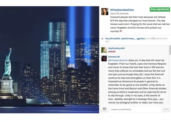 La menor de las Kardashian pidió una oración por las víctimas del atentado terrorista del 2001 en Nueva York.