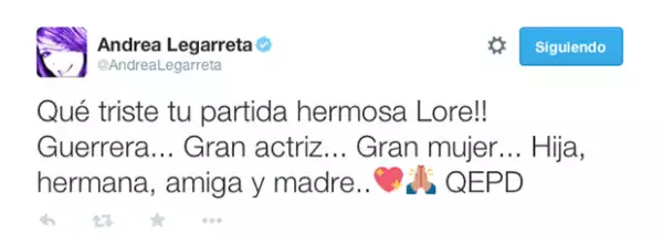 Así como su esposo, Andrea Legarreta lamentó la pérdida.