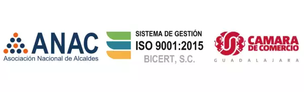 Logos de la Asociación Nacional de Alcaldes, Sistema de Gestión y la Cámara de Comercio de Guadalajara.