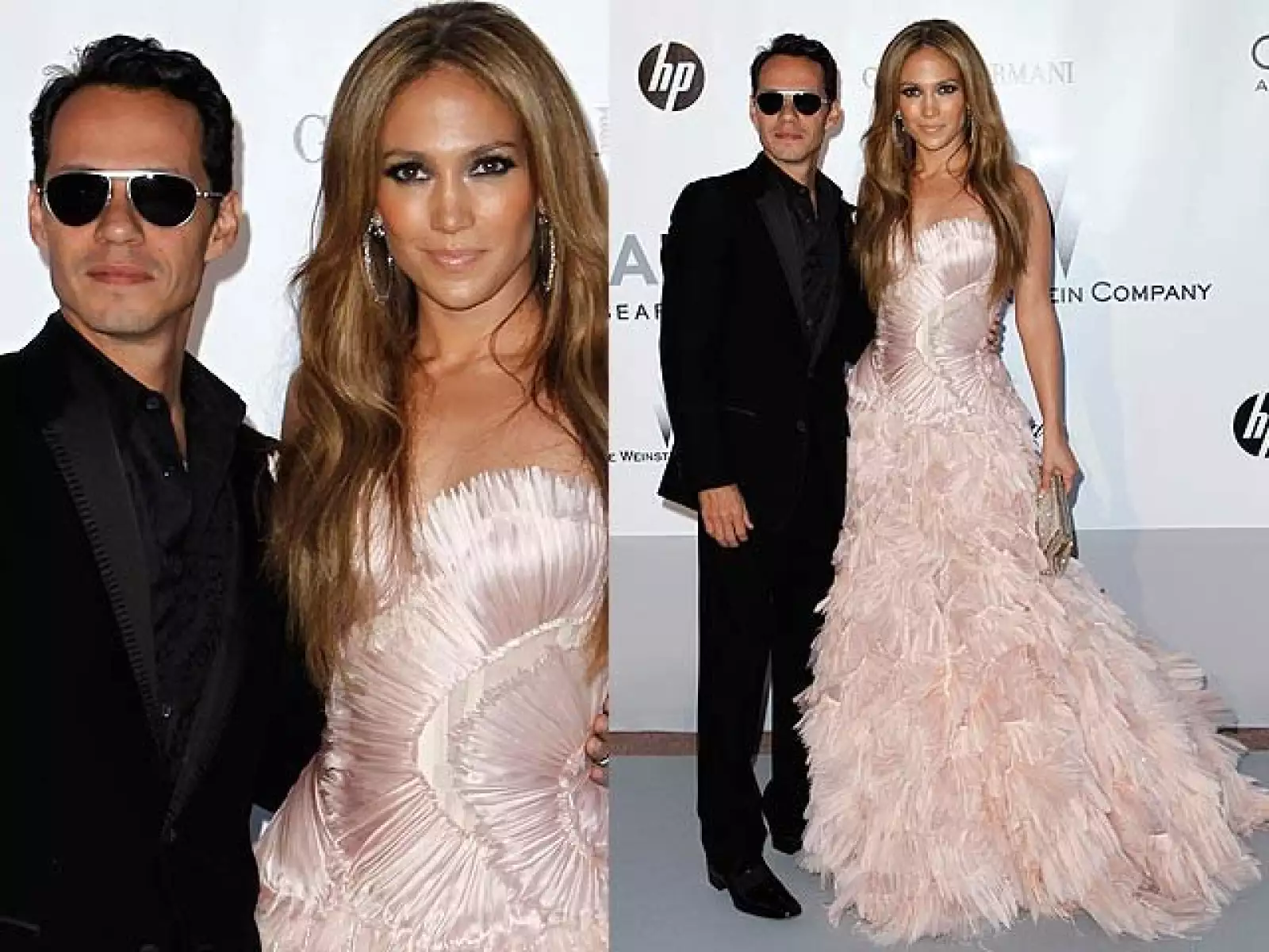 Jennifer Lopez llegó con un hermoso vestido rosa, creación de Roberto Cavalli.
