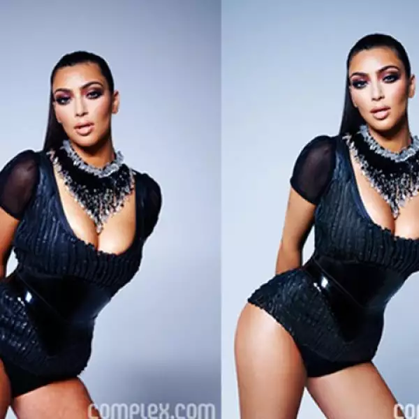 En la sesión de fotos para la revista Complex, decidieron hacerle unos pequeños arreglos a la imagen final de Kim Kardashian, difuminaron la celulitis de sus piernas, uniformaron el color, y quitaron algunas `curvitas´de más.