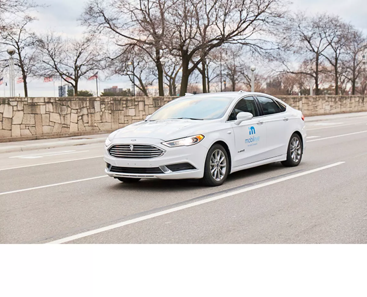 A self-driving vehicle from Mobileye's autonomous test fleet nav