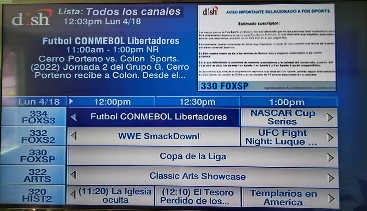 En la parrilla programática de Dish aún aparecen los canales de Fox Sports